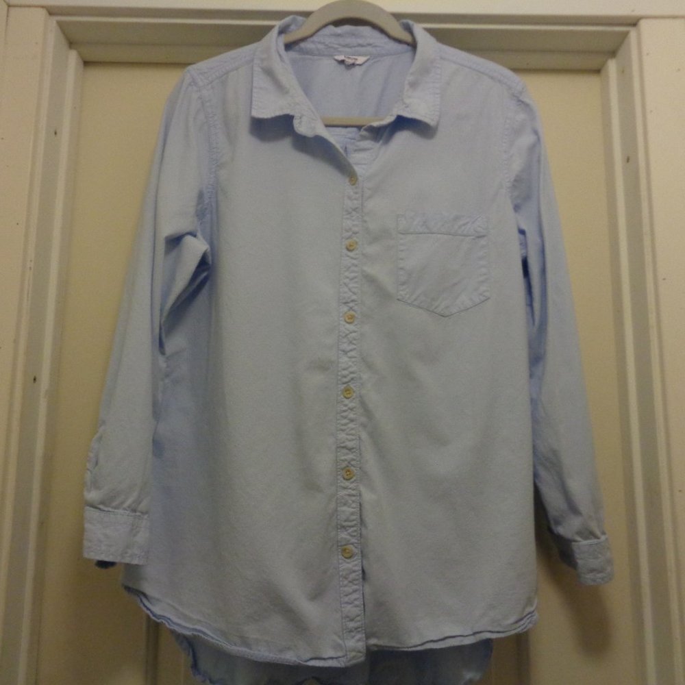 COASTAL GRANDMOTHER COUNTRY SONOMA LADIES VINTAGE STYLE BLUE WORKSHIRT BLOUSE LG